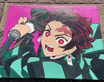 Custom anime canvas painting 16x20 - fire sword guy