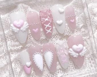 Soft Angel heart  | Handmade press on nails