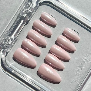 Baby Pink Glitter Press-On Nails: Almond Y2K Kawaii Nail Set