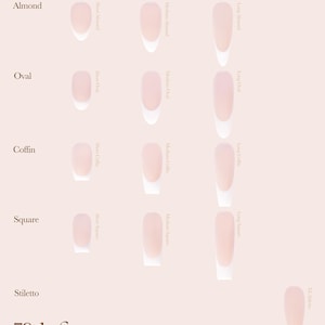 May include: A 79th Street Nails Shape Guide chart displaying 13 nail shapes in short, medium, long, and XL lengths. The shapes include almond, oval, coffin, square, and stiletto, with measurements of 16mm, 23mm, 28mm, and 30mm labeled at the top.