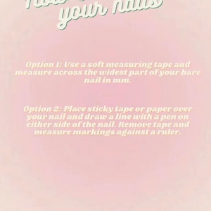 Pode incluir: Um gr&aacute;fico rosa e branco com o texto "Como medir suas unhas" e instru&ccedil;&otilde;es sobre como medir suas unhas usando uma fita m&eacute;trica ou fita adesiva e uma r&eacute;gua. O texto na parte inferior do gr&aacute;fico diz "79thstreetnails.com".