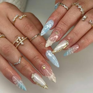 3D Seafoam Shell Press-On Nails: Mermaidcore Ocean Gel Nail Art