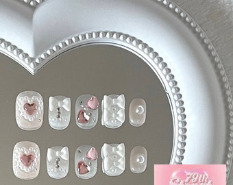 Sweet Love Press-On Nails: Handmade Heart & Bow Nail Art