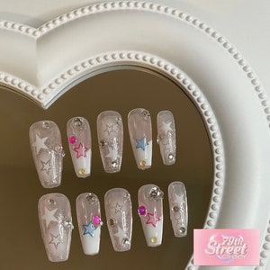 Star Fantasy Press-on Nails – Pop Star/Glitter Galaxy Nail Art, Prefct for Star Girl, Y2k and 2000s Lovers, Fun Glam or Fun Night Outs