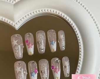 Star Fantasy Press-on Nails – Pop Star/Glitter Galaxy Nail Art, Prefct for Star Girl, Y2k and 2000s Lovers, Fun Glam or Fun Night Outs