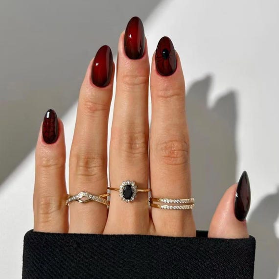 Vampire Press on Nails  Red and Black Ombre Halloween Nails, Spider & Web  Nail Art, Gothic Almond Nails for Party, Cosplay, Holiday Wear - Etsy