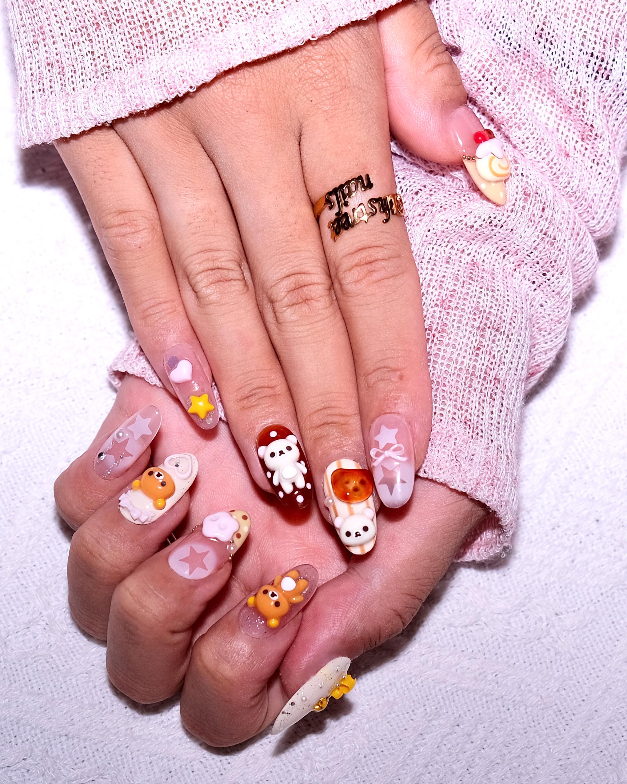 Caramel Bear Press on Nails – 3D Nail Art, Cute Kawaii Bear Nails