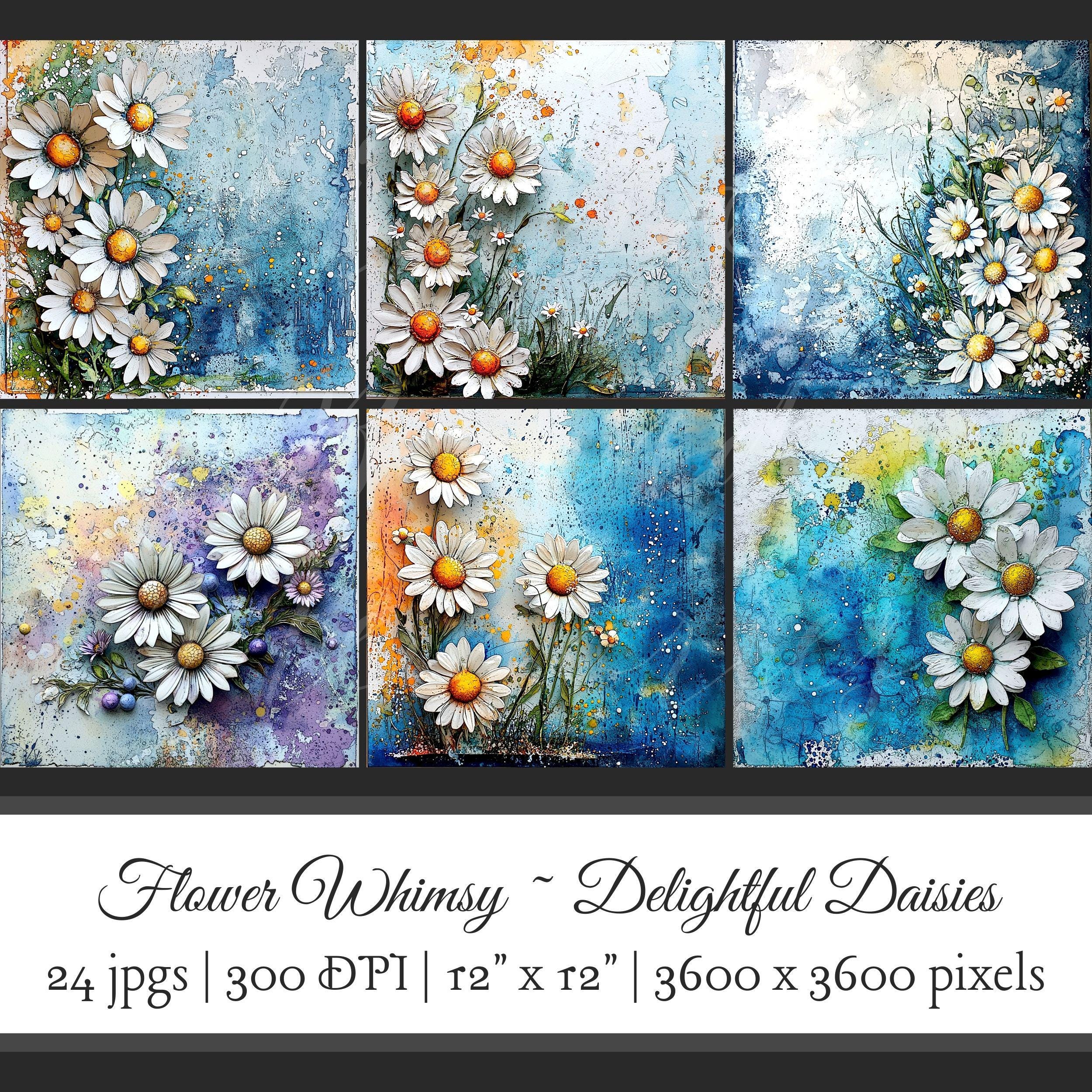 デイジーページ Daisies Scrapbooking Digital Paper Set 12x12 Delightful