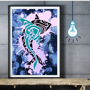 Ocean art. Beach surf printable. Surf print. Printable poster. Shark print. Edgy art. Stingray print. Art printable. Art download.