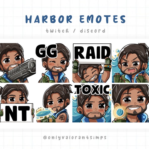 Harbor Valorant, Harbor Valorant Twitch Emotes, Harbor Valorant Discord Emotes Pack, Harbor Valorant Emotes Pack, Valorant Twitch Streamer