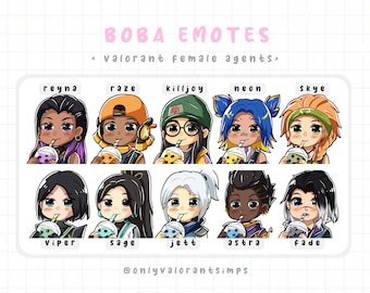 Boba Valorant Emotes, Valorant Twitch Emotes, Valorant Boba Emotes, Valorant Discord Emote, Valorant Female Agents Pack, Twitch Boba Emote