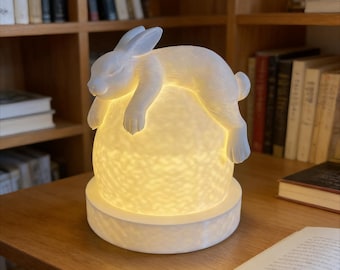Cute Bunny Night Light 3D Printed PETG Lamp, Soft Warm Bedside Light, Aesthetic Rabbit Lamp for Bedroom Decor Gift