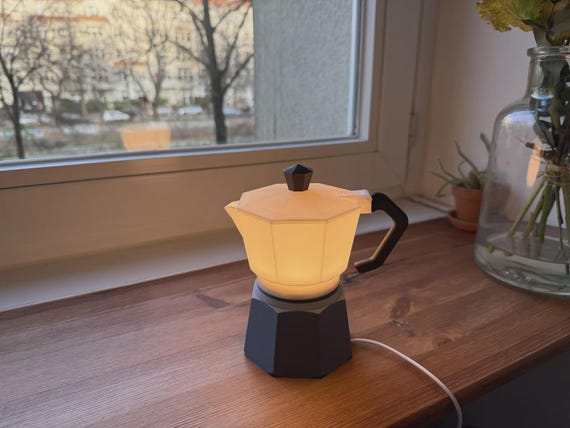 Coffee Pot Night Light, 3D Printed Lamp, Moka Pot Lamp, USB Warm Light, Coffee Lover Gift, Kitchen Decor, Desk Lamp