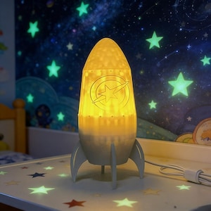 Veilleuse fusée imprimée en 3D, lampe fusée spatiale, lampe de bureau PETG, décoration de chambre d'enfant, cadeau pour amoureux de l'espace, déco lampe fusée