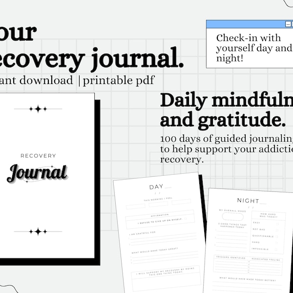 ADDICTION recovery journal | digital download | SOBRIETY, worksheet, instant download, affirmations, sober gift, printable, abi feltham