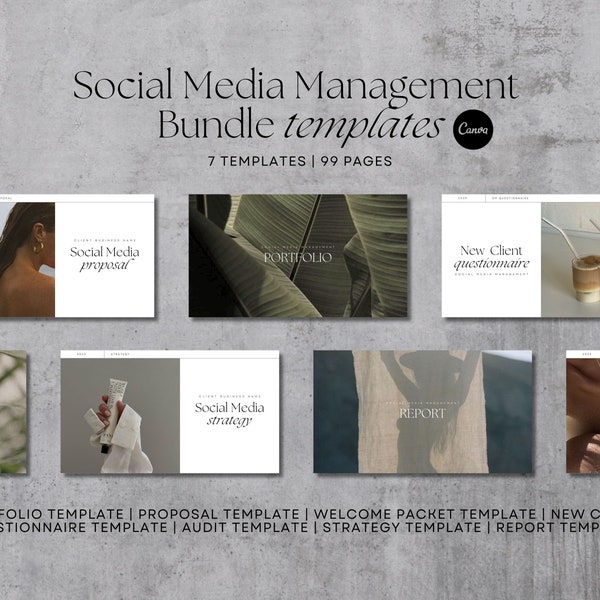 Social Media Management Bundle Templates | Social Media Manager Starter Kit | Portfolio, Proposal, Onboarding, Audit, Strategy and Report
