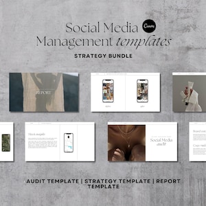 Social Media Management Bundle, Social Media Audit Template, Social Media Strategy Template, Social Media Report Template, Editable in Canva
