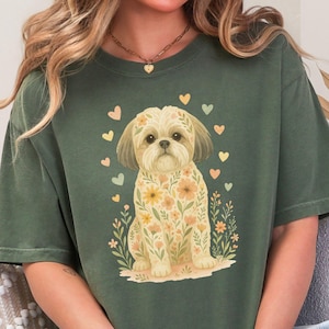 Shih Tzu T-Shirt Floral Dog Mom Shirt, Cute Watercolor Dog Lover Tee, Shih Tzu Silhouette Gift for Pet Lovers