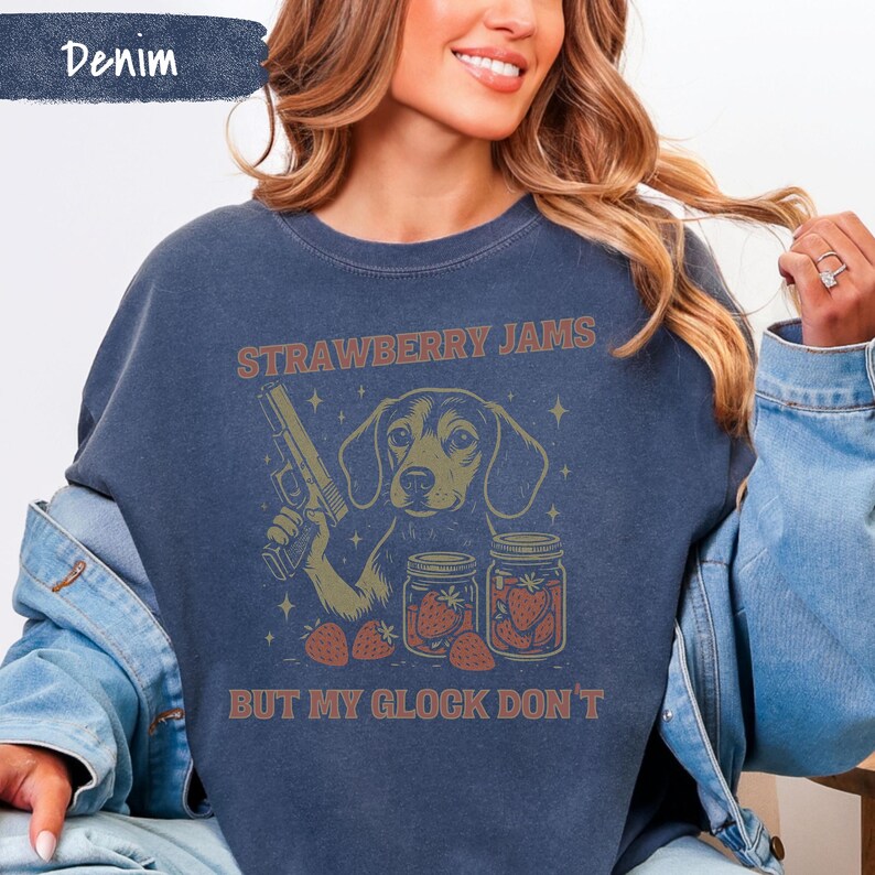 Doxie Shirt Funny Dachshund Strawberry Jams But Glock Don't T-Shirt Comfort Colors Weiner Dog Tee Weenie Dog Shirt Doxie T-Shirts Gift for D image 3