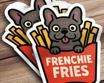 Cute French Bulldog Sticker Funny Frenchie Fries Decal for Car Black French Bulldog Sticker for Laptop Water Bottle Vinyl Sticker