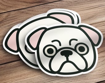 White Pug Sticker Cute Pug Decal for Laptop, Phone & Water Bottle – Funny Animal Vinyl Stickers, Adorable Pet Gift