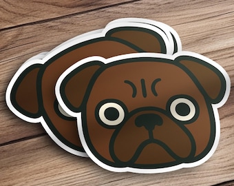 Pug Stickers Cute Brown Pug Decals for Laptop, Water Bottle & More – Adorable Cartoon Animal Gift for Pet Lovers