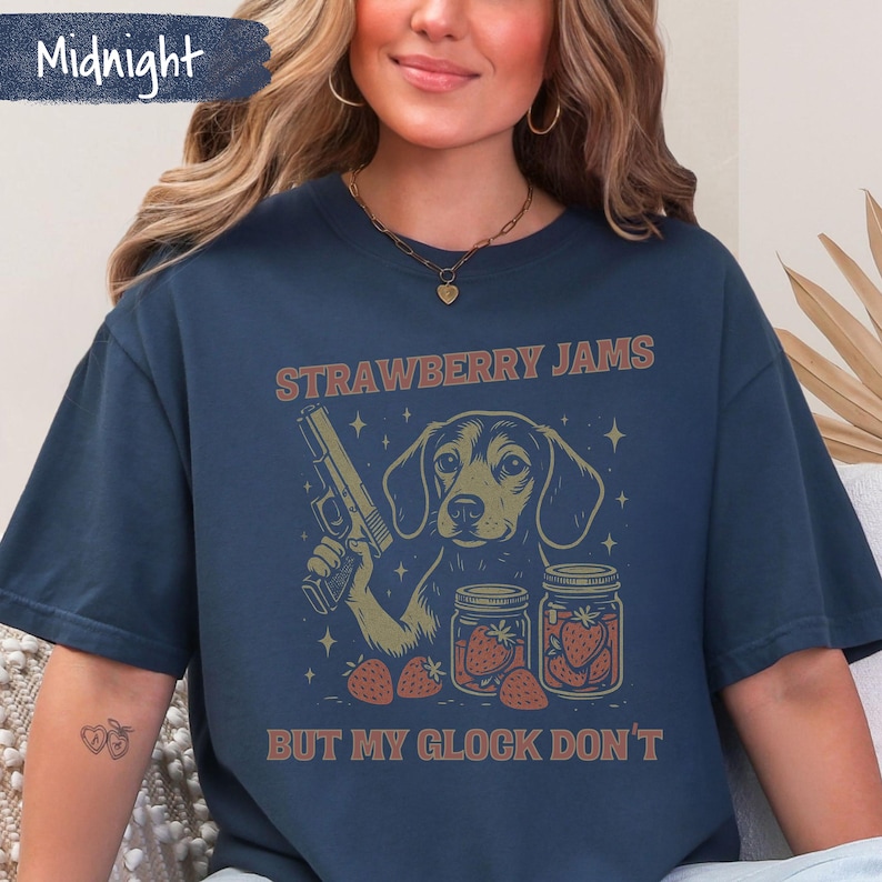 Doxie Shirt Funny Dachshund Strawberry Jams But Glock Don't T-Shirt Comfort Colors Weiner Dog Tee Weenie Dog Shirt Doxie T-Shirts Gift for D image 2