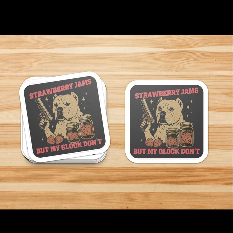 Funny Dog Coasters, Strawberry Jams But My Glock Don't, Unique Gift Idea, Kitchen Decor, Set of 4, Dog Lover Gift