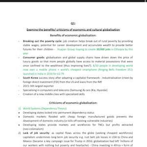 A Level Edexcel Global Politics - Q1 Essay Plans