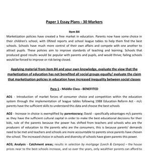 A Level AQA Sociology Paper 1 30 Marker Essay Plans - Marketization & Privatisation