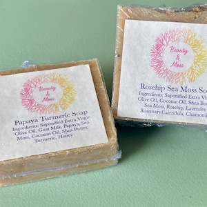 SEA MOSS INFUSED Full Body Bar Soaps: Organic, Vegan, Natural, Handmade, Soap, Shea Butter, Oils, Herbal, Gift, Turmeric, Rosehip, Olive oil