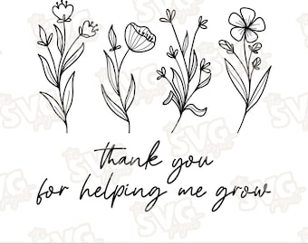 Thank You For Helping Me Grow | SVG Vinyl Cutting Files | Teacher Appreciation, Gifts for Teachers, Teacher Pot Plant, Tote Bag, Mug PNG