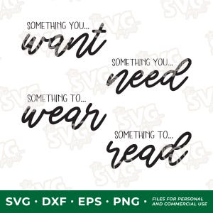 Tag-graphics willen, nodig hebben, dragen en lezen | SVG-bestanden voor snijden en graveren van vinyl | Feestelijke kerstcadeaukaartjes voor kinderen, persoonlijk en commercieel gebruik
