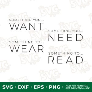 Tag-graphics willen, nodig hebben, dragen en lezen | SVG-bestanden voor snijden en graveren van vinyl | Feestelijke kerstcadeaukaartjes voor kinderen, persoonlijk en commercieel gebruik