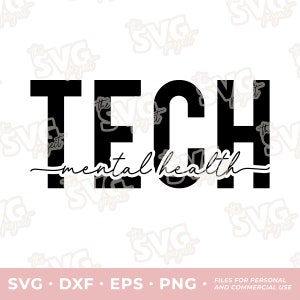 Geestelijke gezondheidszorg Tech SVG | Vinyl snijbestand – persoonlijk + commercieel | Psychiatrisch verpleegster cadeau, verpleegkundige crewneck, badge reel, verpleegster lanyard