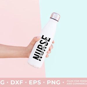 May include: White water bottle with a black graphic that says "Nurse, I'm just here for the coffee".