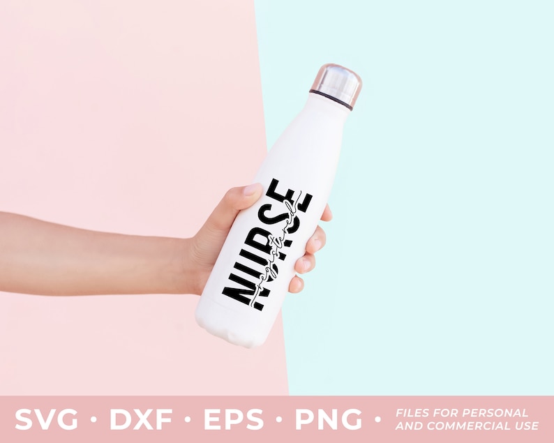 May include: White water bottle with a black graphic that says "Nurse, I'm just here for the coffee".
