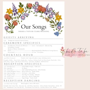 Wedding DJ Timeline Template, Song List (Canva Editable)