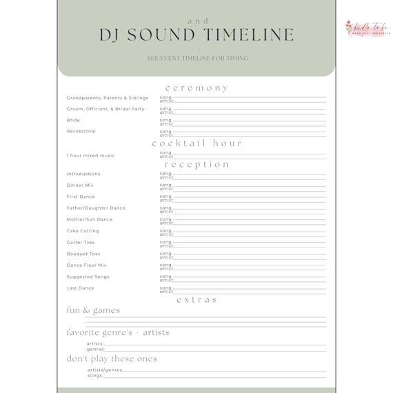 Wedding DJ Timeline Template, DJ Wedding Music Planning Guide ...