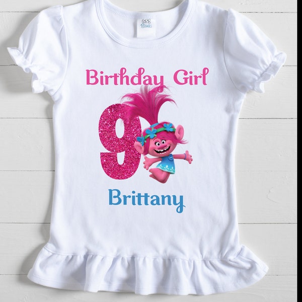 Birthday Girl Trolls / Personalized Trolls Birthday Shirt, Birthday Shirt / Poppy Birthday Shirt / Age 9 Birthday Girl Shirt