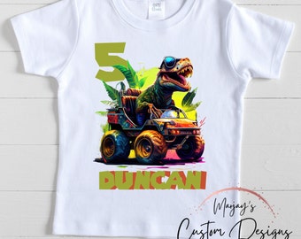 Monster Truck Aged 5 / Personalized Monster Truck Birthday Shirt /T Rex Shirt / Birthday Monster T Rex Shirt