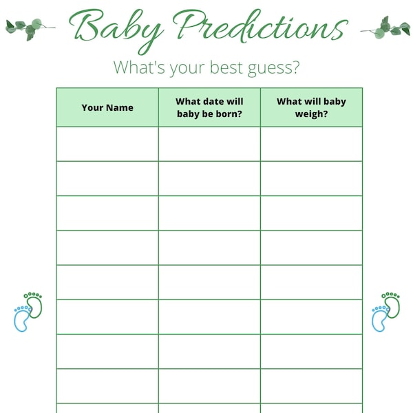 Baby Predictions, Baby Shower Game, Guessing game, Baby Prediction Game, Baby Guess Game, Printable Digital Download, Editable Download.