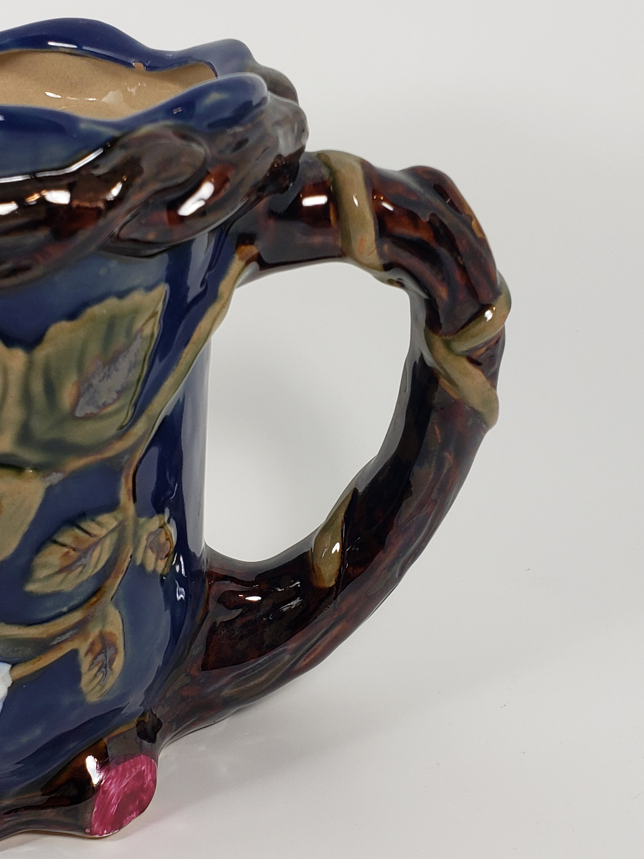 Vintage Raspberry Ceramic Pitcher Nouveau Blue Majolica Raspberry Pitcher - Etsy