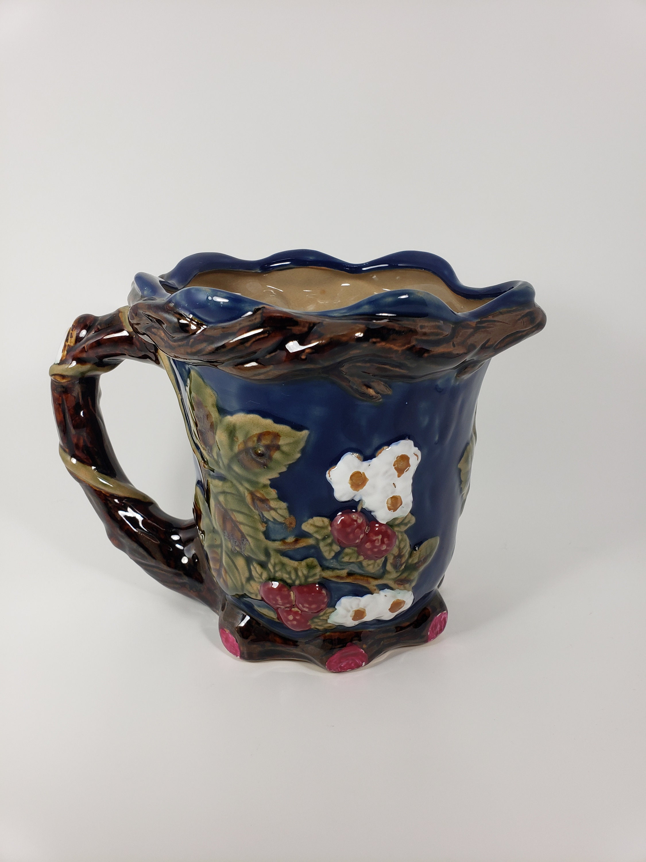 Vintage Raspberry Ceramic Pitcher Nouveau Blue Majolica Raspberry Pitcher - Etsy