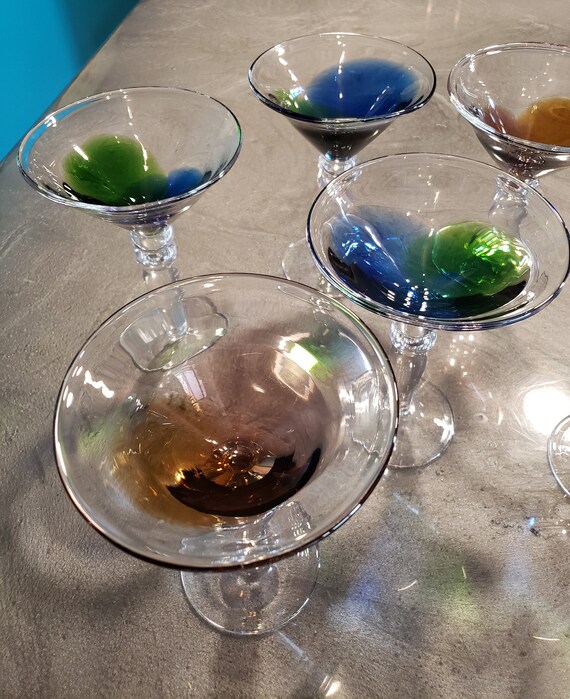 Retro Large Hand-blown Martini Glasses Set of 6 