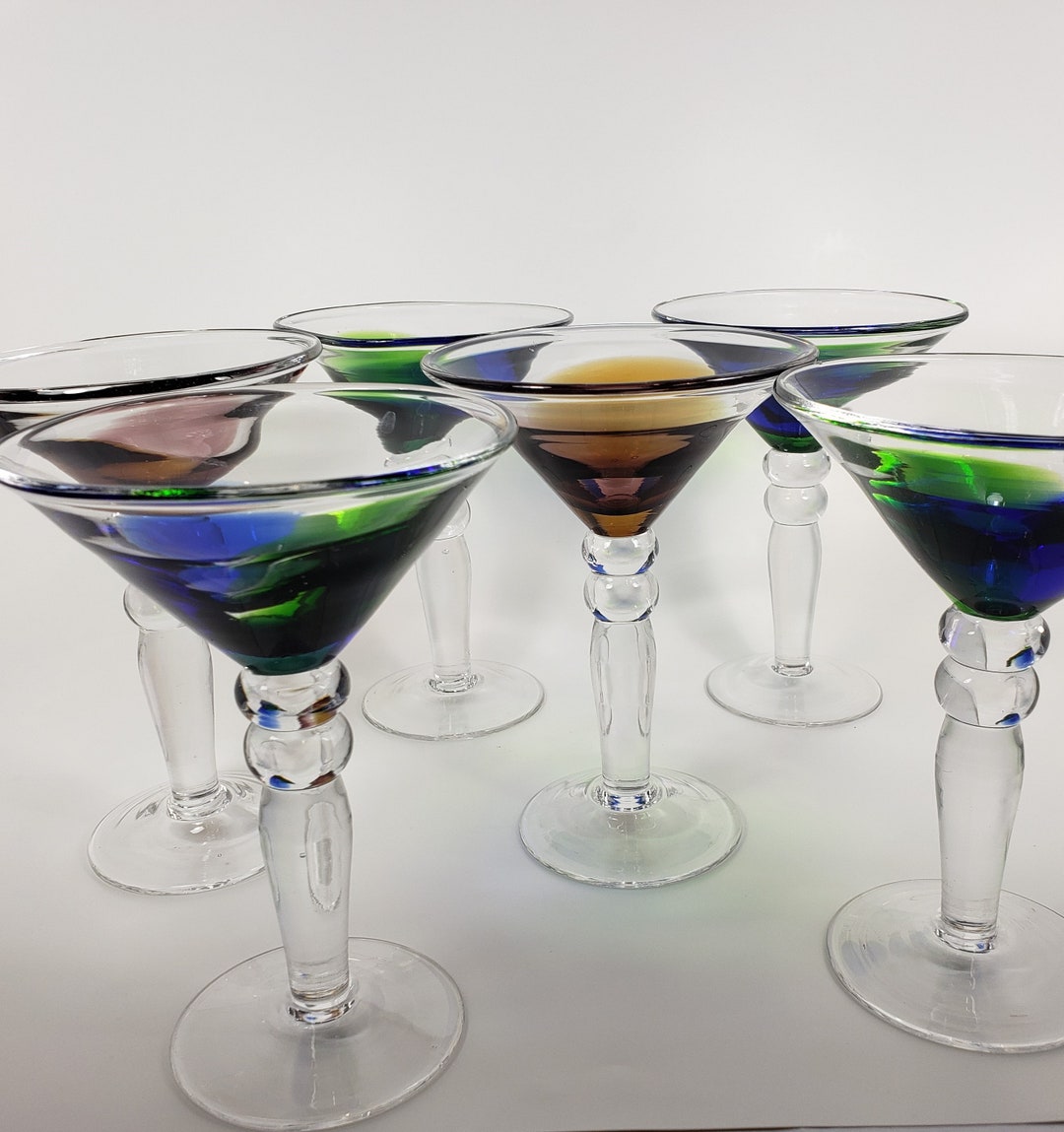 Retro Large Handblown Martini Glasses Set of 6 Etsy