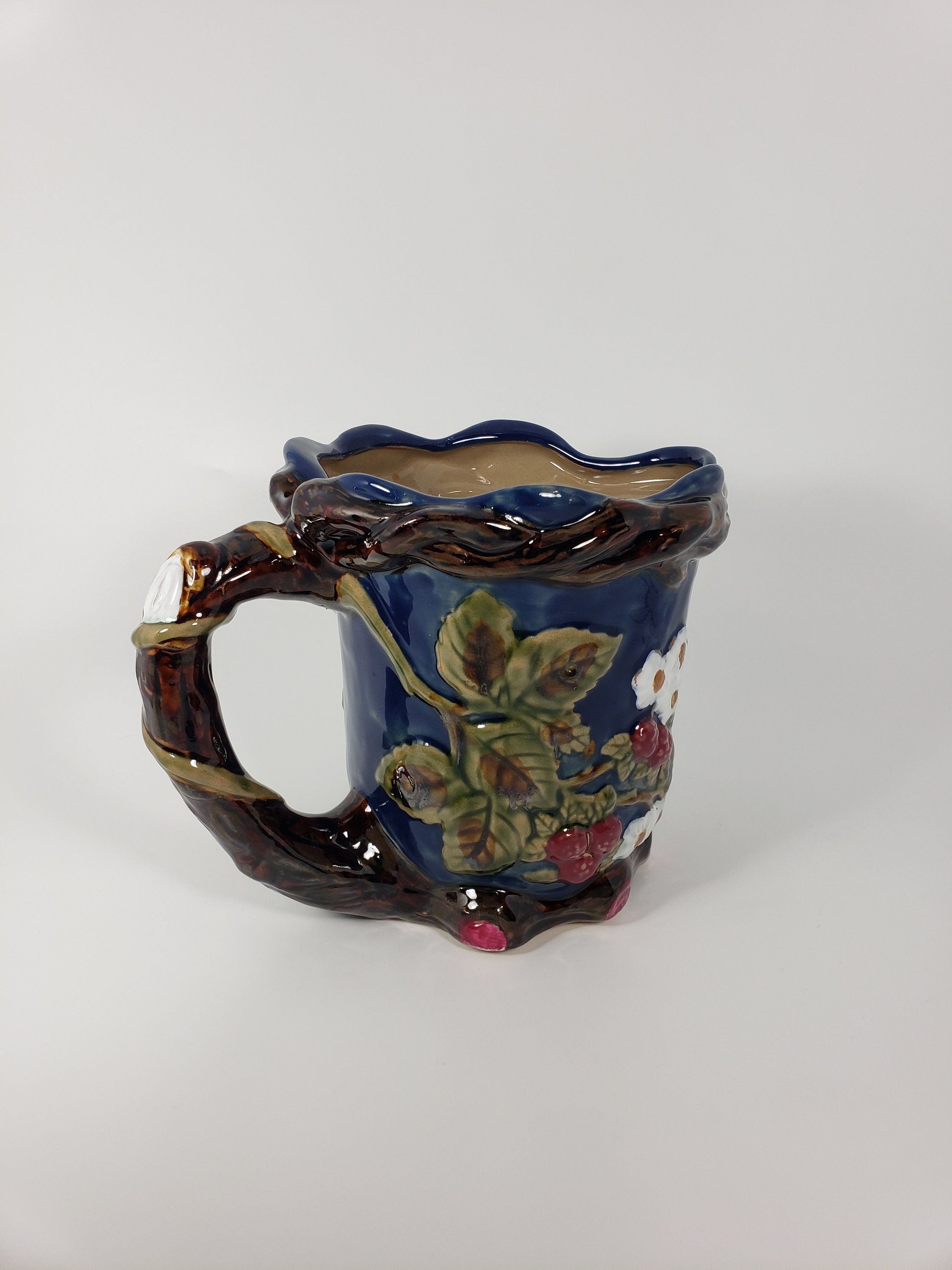 Vintage Raspberry Ceramic Pitcher Nouveau Blue Majolica Raspberry Pitcher - Etsy