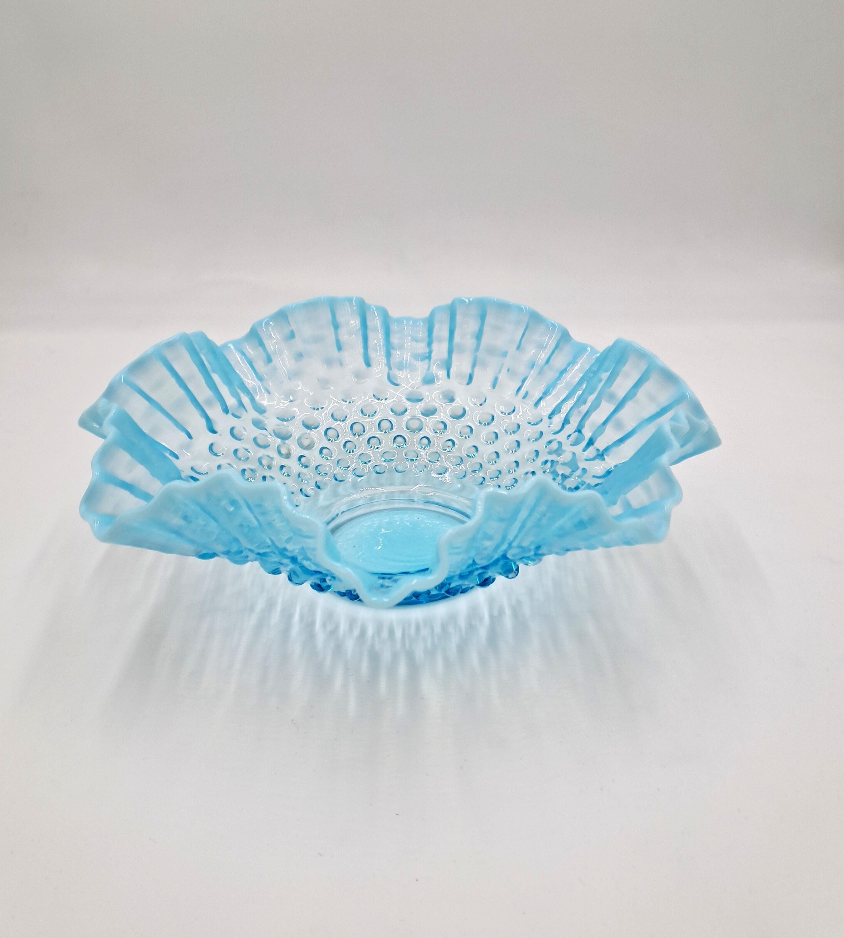 Fenton Blue Opalescent Ruffled Edge Bowl - Etsy