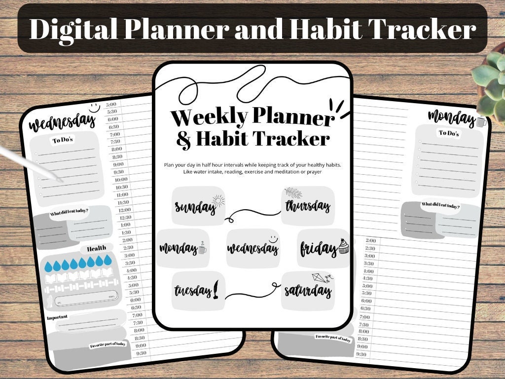 Digital Weekly Planner and Habit Tracker Etsy