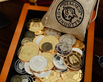 Wizard School Coin For Junk Journal, Gringotts Bank, Bag of Wizarding Money, Gifts for Kids Birthday, Retro Junk Journal Supplies